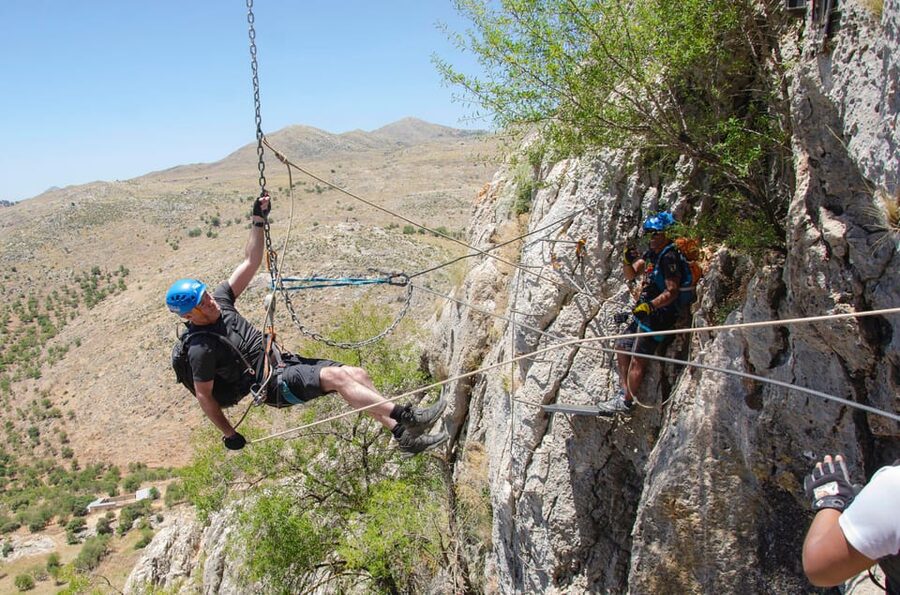From Granada: Climb Zafarraya's 'Via Ferrata John Hogbin' - The guided climb in the air: zip lines, pendulum swing, and bridges